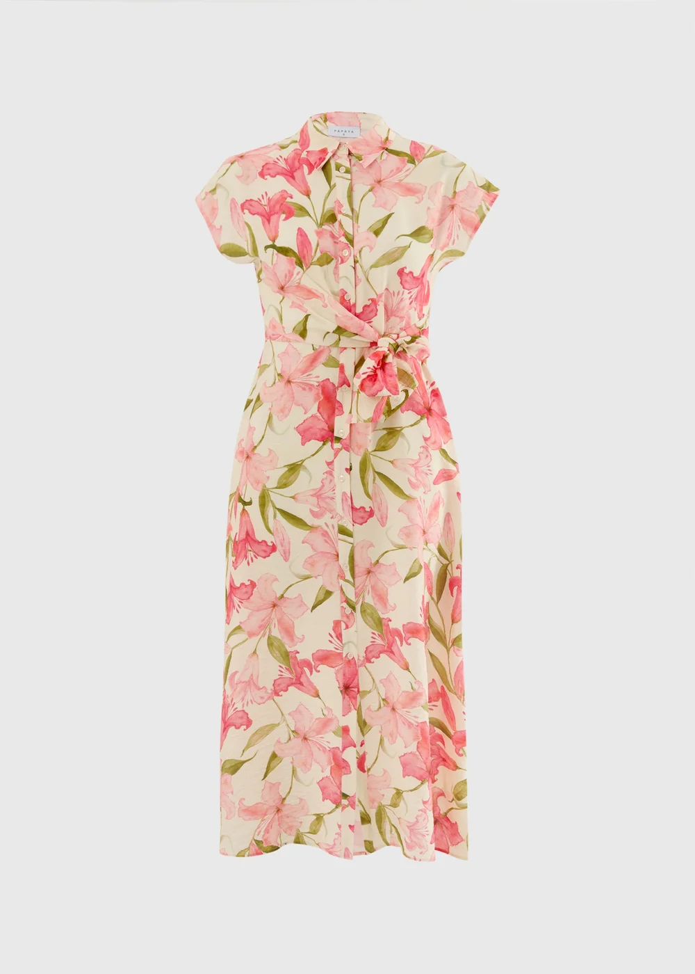 Pink Tropical Floral Midi Shirt Dress - 8 Image 4