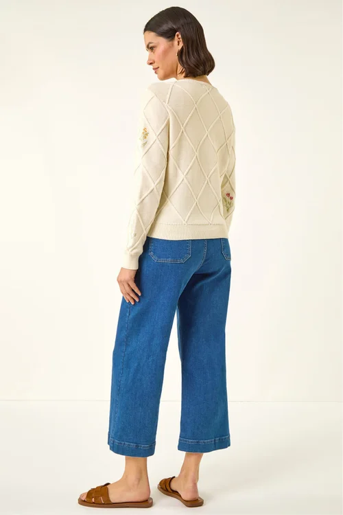 Roman Ivory Floral Embroidered Knit Cardigan - 16 Image 3