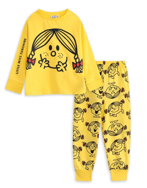 Vanilla Underground Mr. Men & Little Miss Girls Yellow Sunshine Long Pyjama Set (2-8 Years) - 7-8 Yrs Image 1