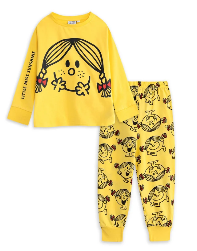 Vanilla Underground Mr. Men & Little Miss Girls Yellow Sunshine Long Pyjama Set (2-8 Years)
