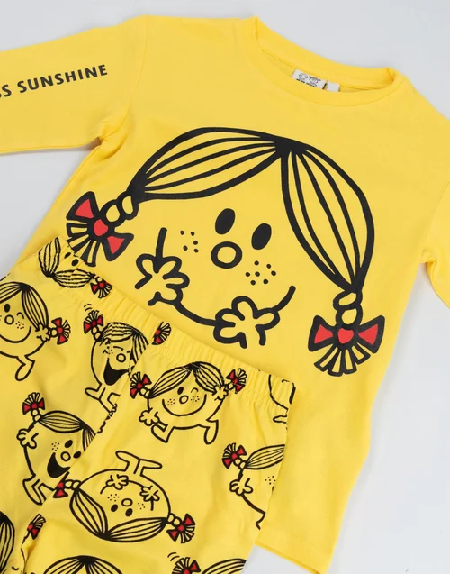 Vanilla Underground Mr. Men & Little Miss Girls Yellow Sunshine Long Pyjama Set (2-8 Years) - 7-8 Yrs Image 3
