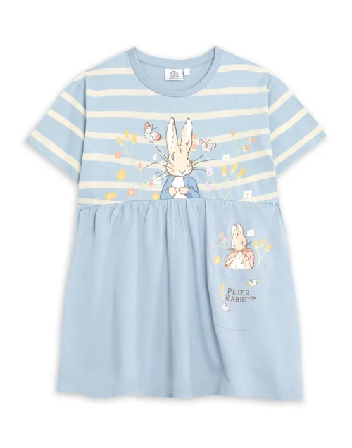 Vanilla Underground Peter Rabbit Girls Blue Stripey Dress (12 mnths - 5 years) - 1.5-2 Yrs Image 1