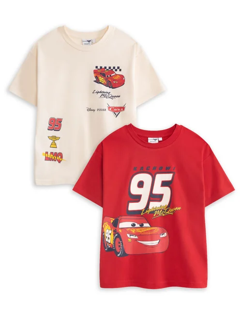Vanilla Underground Disney Cars Boys Multicoloured Lightning Mcqueen T-Shirts (5-14 Years) - 2 pack - 13-14 Yrs Image 1