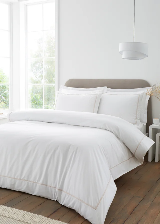 Bianca Fine Linens Contrast Trim 200 Thread Count Cotton Duvet Cover Set Natural