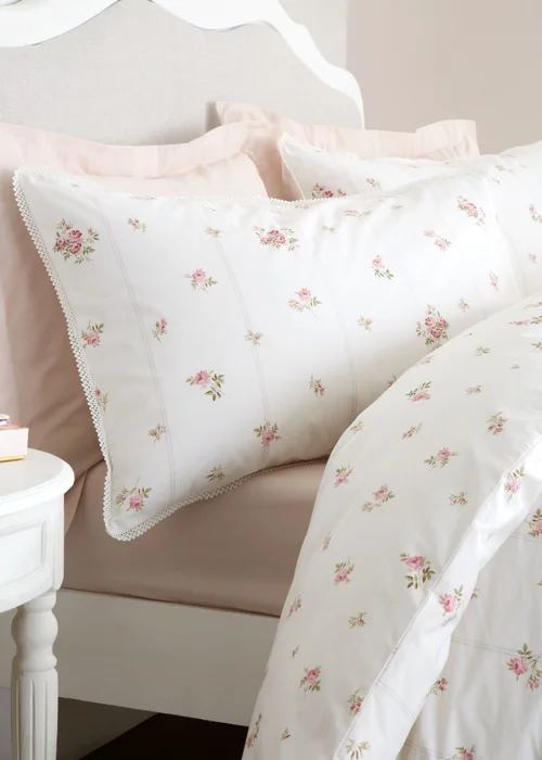 Bianca Fine Linens Vintage Rosebud Lace 200 Thread Count Cotton Reversible Duvet Cover Set Cream - Single Image 3