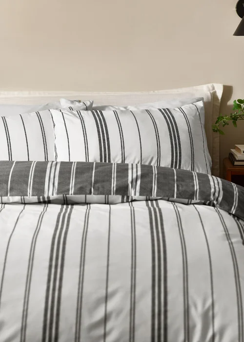 Catherine Lansfield Harbour Stripe Reversible Duvet Cover Set Black - Single Image 3