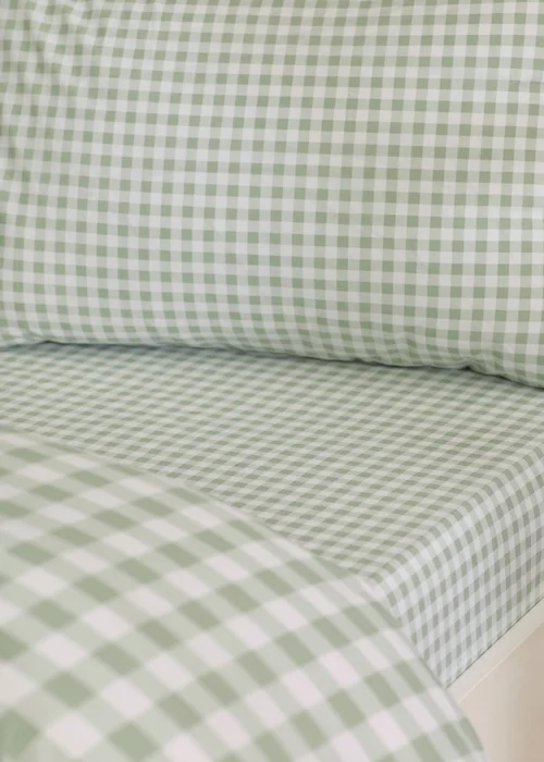 Catherine Lansfield Bamford Gingham Check Fitted Sheet Green - Single Image 1