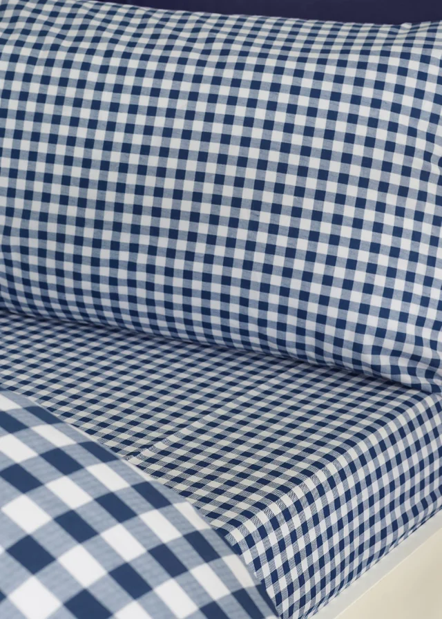 Catherine Lansfield Bamford Gingham Check Fitted Sheet Navy Blue