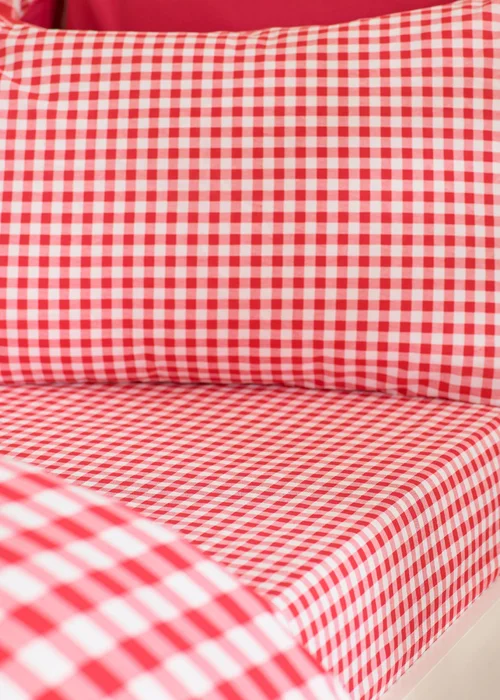 Catherine Lansfield Bamford Gingham Check Fitted Sheet Red - Single Image 1