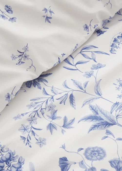 Bianca Fine Linens Thea Floral 200 Thread Count Cotton Reversible Duvet Cover Set Blue - Single Image 4
