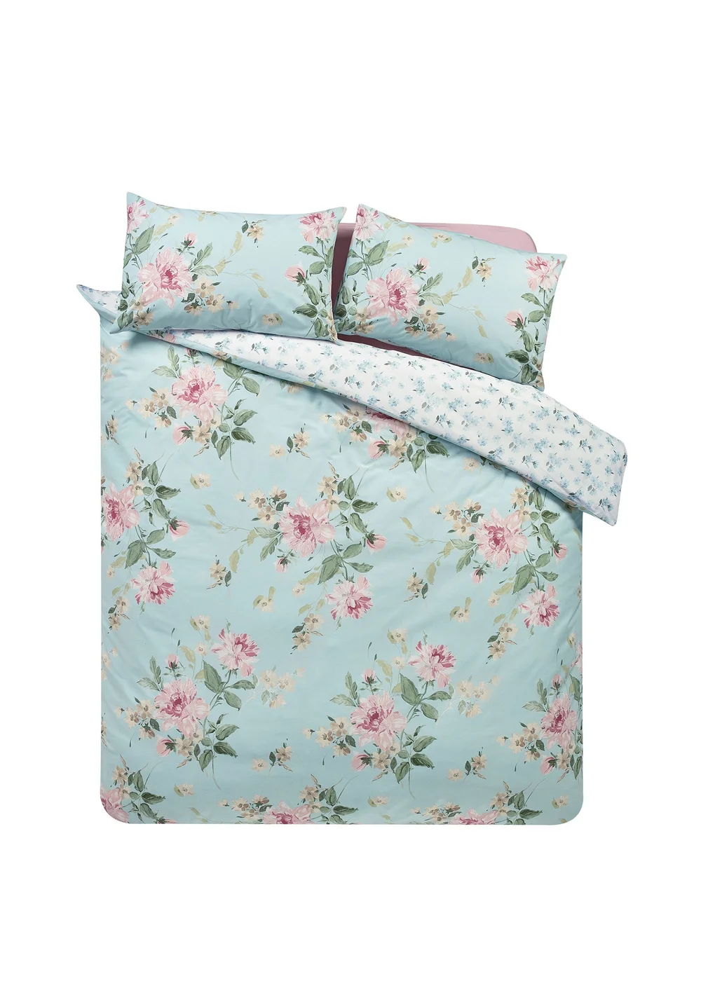 Catherine Lansfield Avebury Floral Reversible Duvet Cover Set Duck Egg Blue - Single Image 5