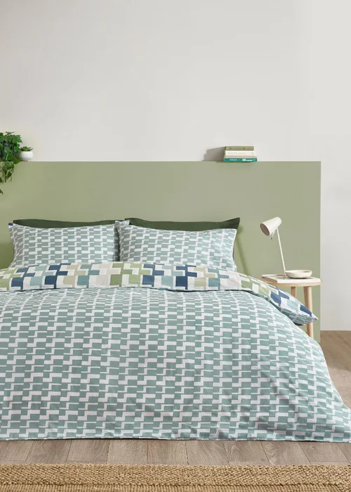 Catherine Lansfield Bryson Geo Reversible Duvet Cover Set Blue - Single Image 2