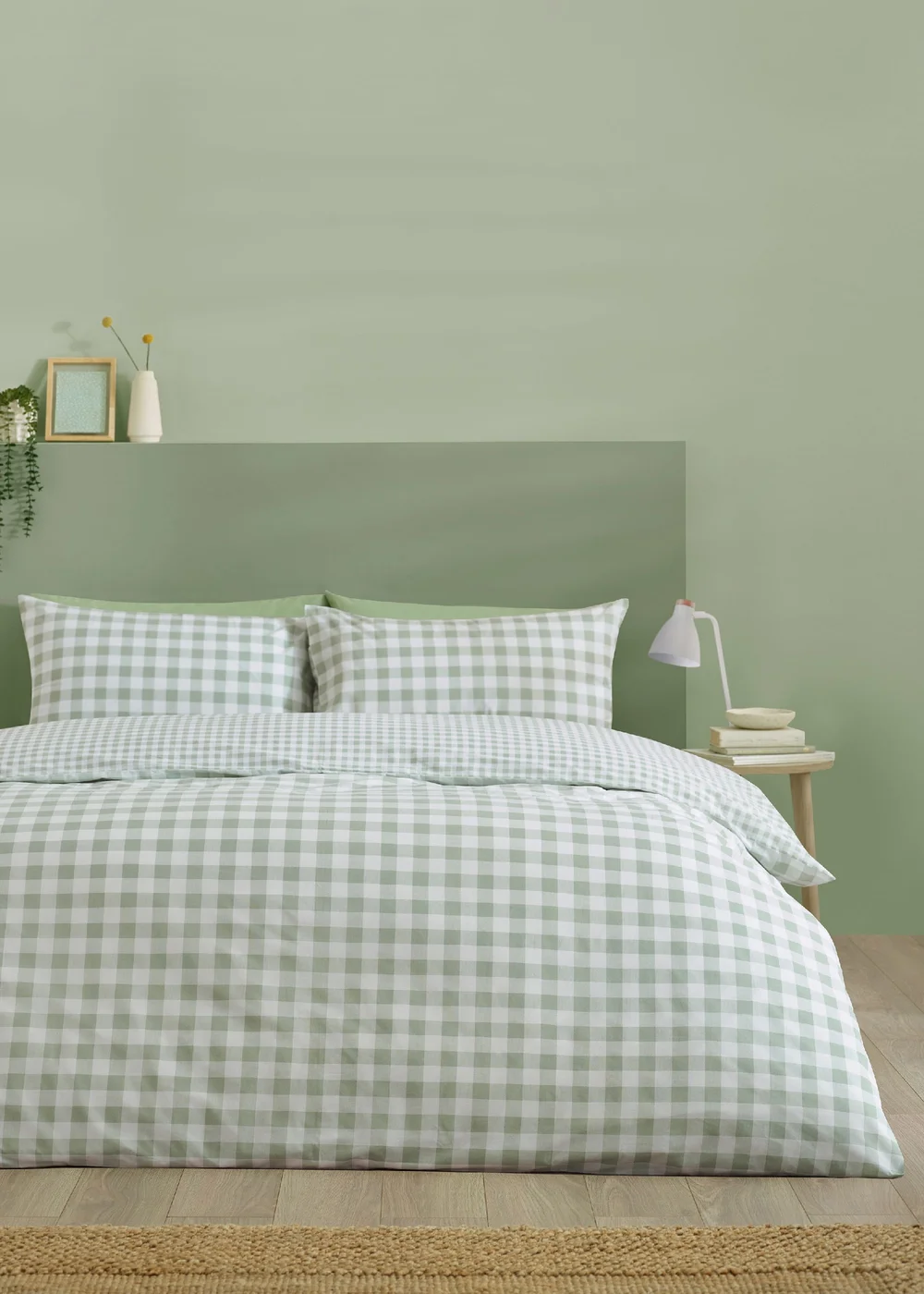 Catherine Lansfield Bamford Gingham Check Reversible Duvet Cover Set Green - Single Image 2