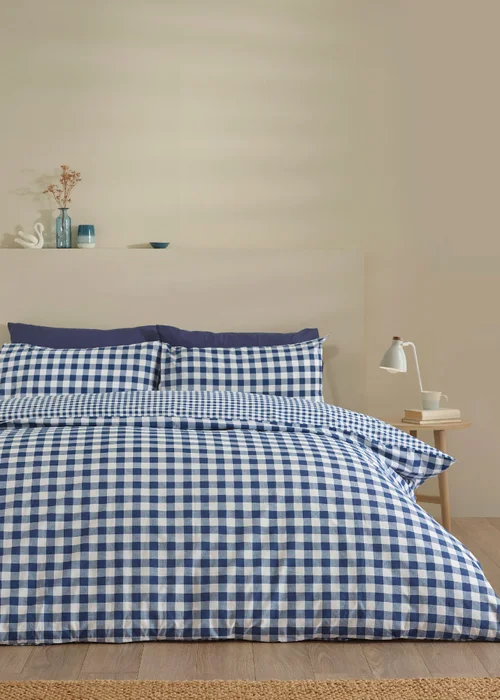 Catherine Lansfield Bamford Gingham Check Reversible Duvet Cover Set Navy Blue - Single Image 2