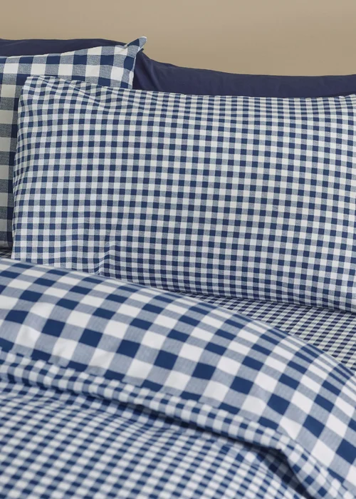 Catherine Lansfield Bamford Gingham Check Reversible Duvet Cover Set Navy Blue - Single Image 3