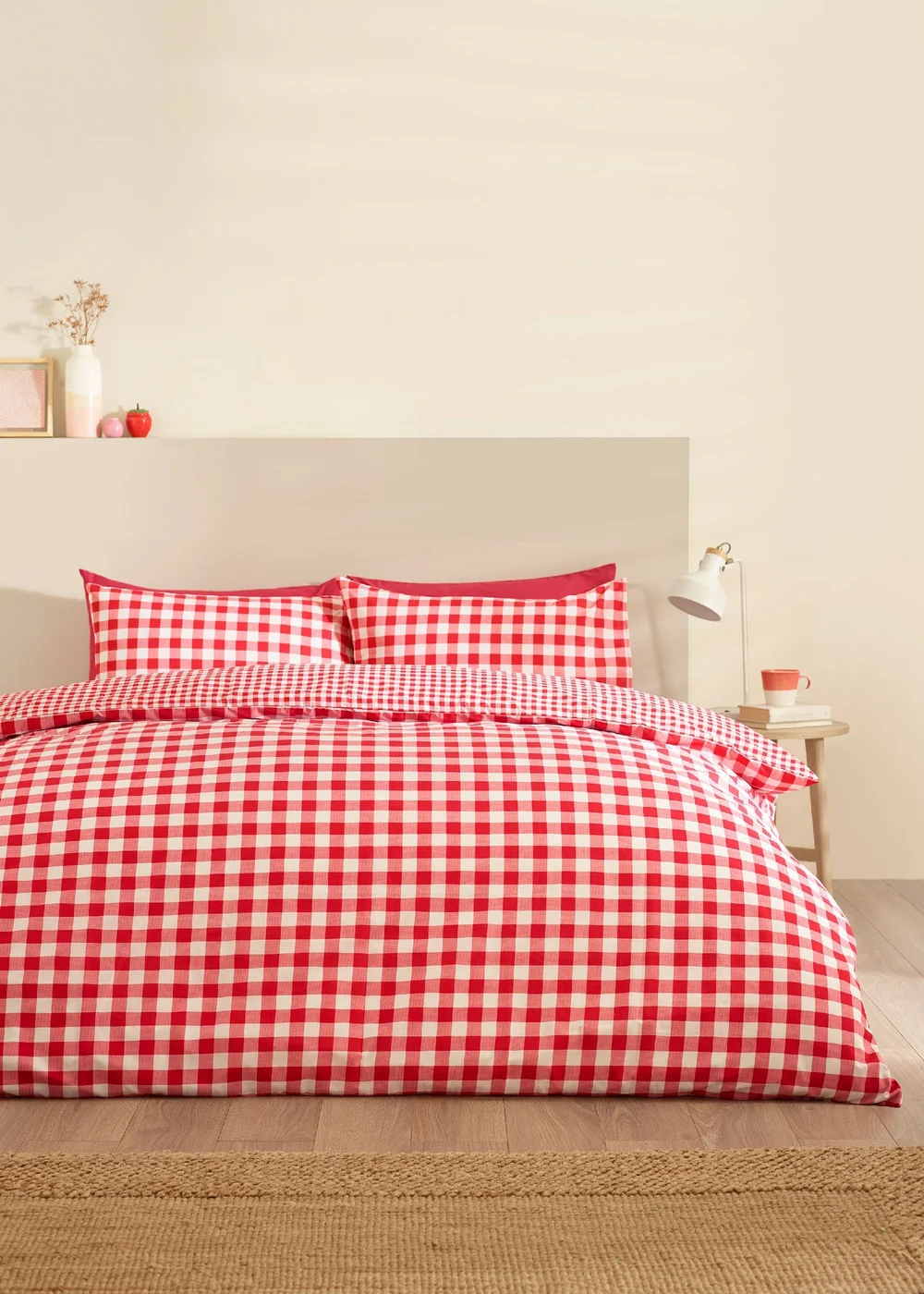 Catherine Lansfield Bamford Gingham Check Reversible Duvet Cover Set Red - Single Image 2