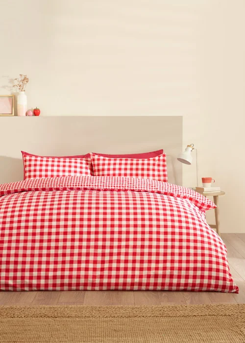Catherine Lansfield Bamford Gingham Check Reversible Duvet Cover Set Red - Single Image 2