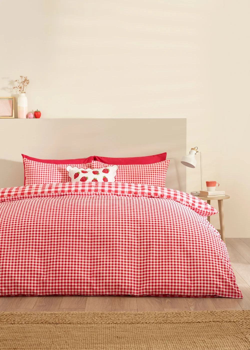 Catherine Lansfield Bamford Gingham Check Reversible Duvet Cover Set Red - Single Image 1