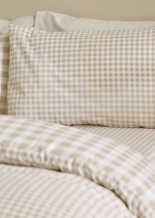Catherine Lansfield Bamford Gingham Check Reversible Duvet Cover Set Natural - Single Image 3