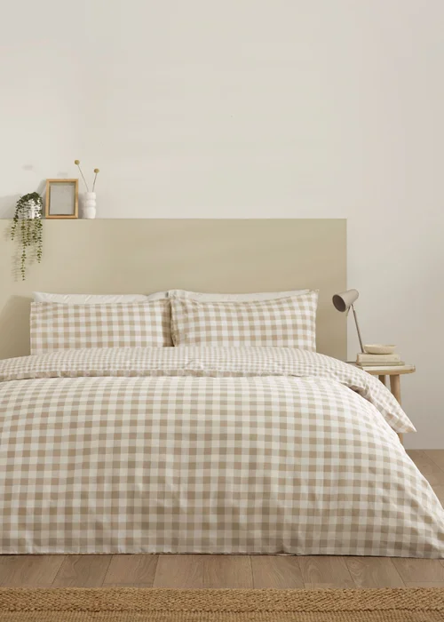 Catherine Lansfield Bamford Gingham Check Reversible Duvet Cover Set Natural - Single Image 2