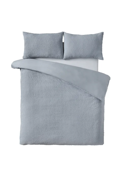 Catherine Lansfield Crinkle Seersucker Duvet Cover Set Blue - Single Image 4