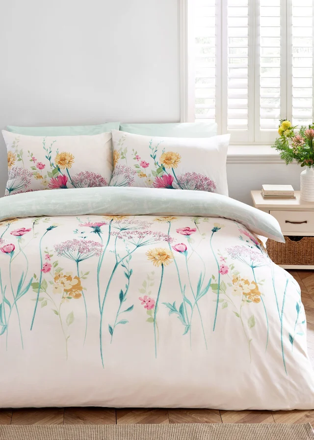 Catherine Lansfield Meadowsweet Floral Reversible Duvet Cover Set Bright
