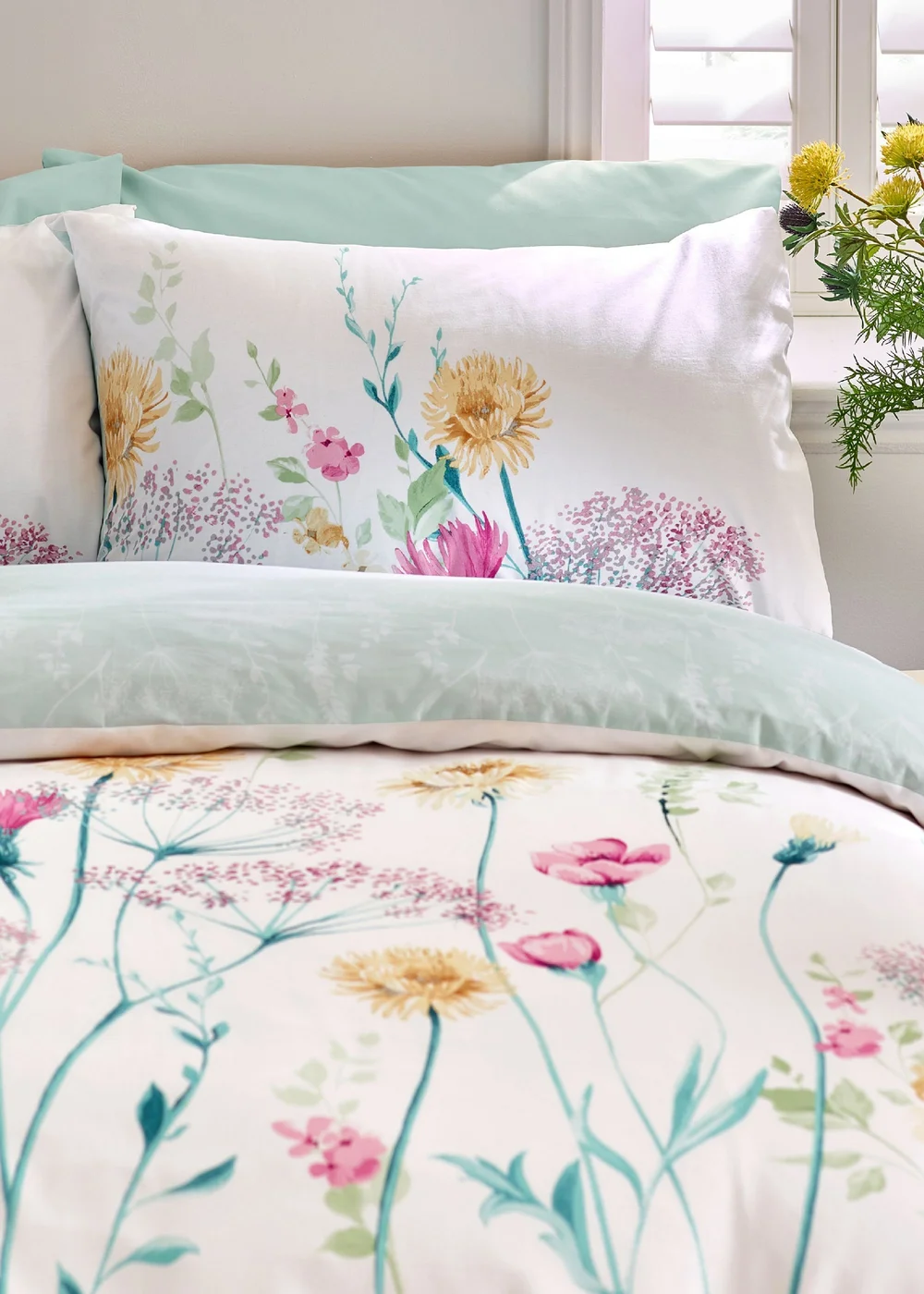 Catherine Lansfield Meadowsweet Floral Reversible Duvet Cover Set Bright - Single Image 3