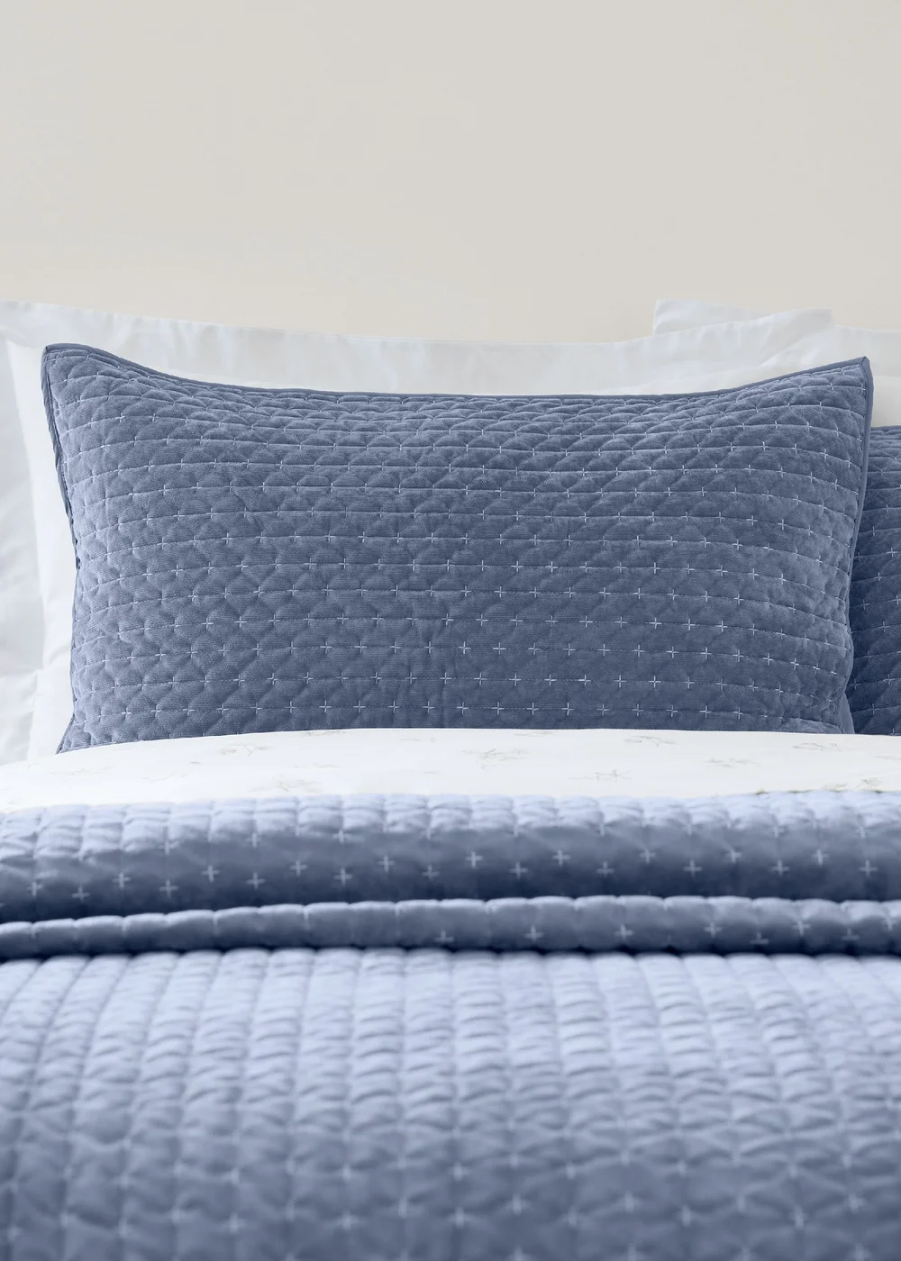 Bianca Fine Linens Attica Velvet Embroidered Pillow sham Pair Blue - One Size Image 1