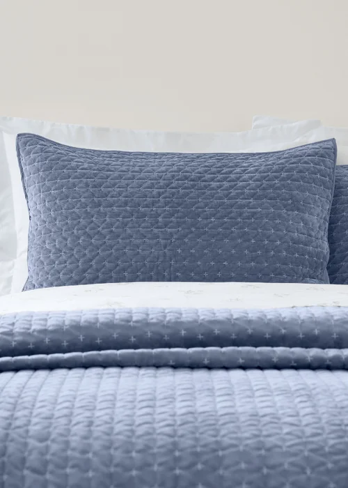 Bianca Fine Linens Attica Velvet Embroidered Pillow sham Pair Blue - One Size Image 1