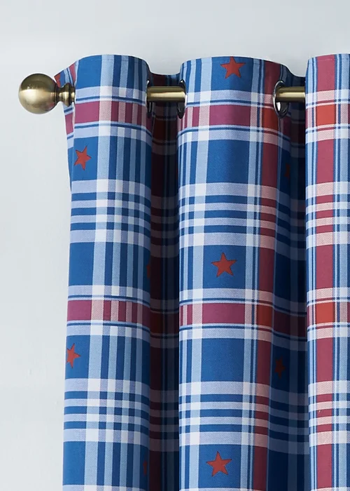 Catherine Lansfield Kids Stars And Check Fully Reversible Eyelet Curtains Blue - 66W X 72D (168x183cm) Image 3