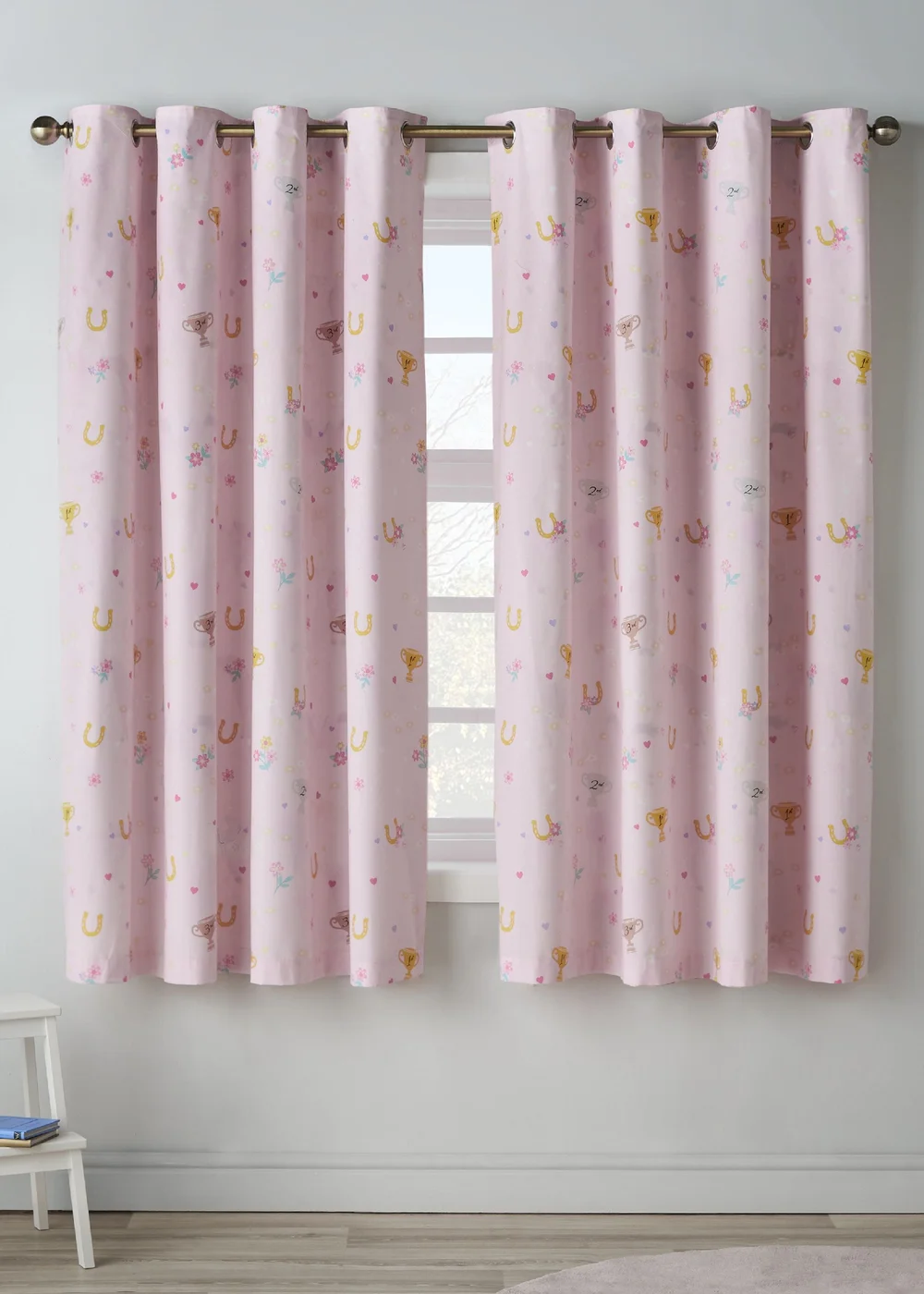 Catherine Lansfield Kids Happy Horses Fully Reversible Eyelet Curtains Cream - 66W X 72D (168x183cm) Image 2