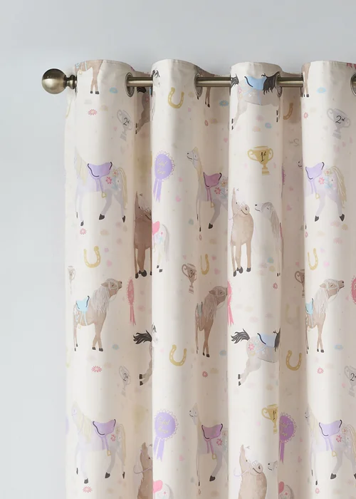 Catherine Lansfield Kids Happy Horses Fully Reversible Eyelet Curtains Cream - 66W X 72D (168x183cm) Image 3
