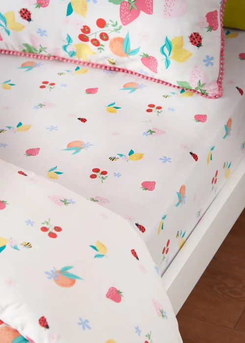 Catherine Lansfield Fruity Friends Fitted Sheet Bright - Single Image 1