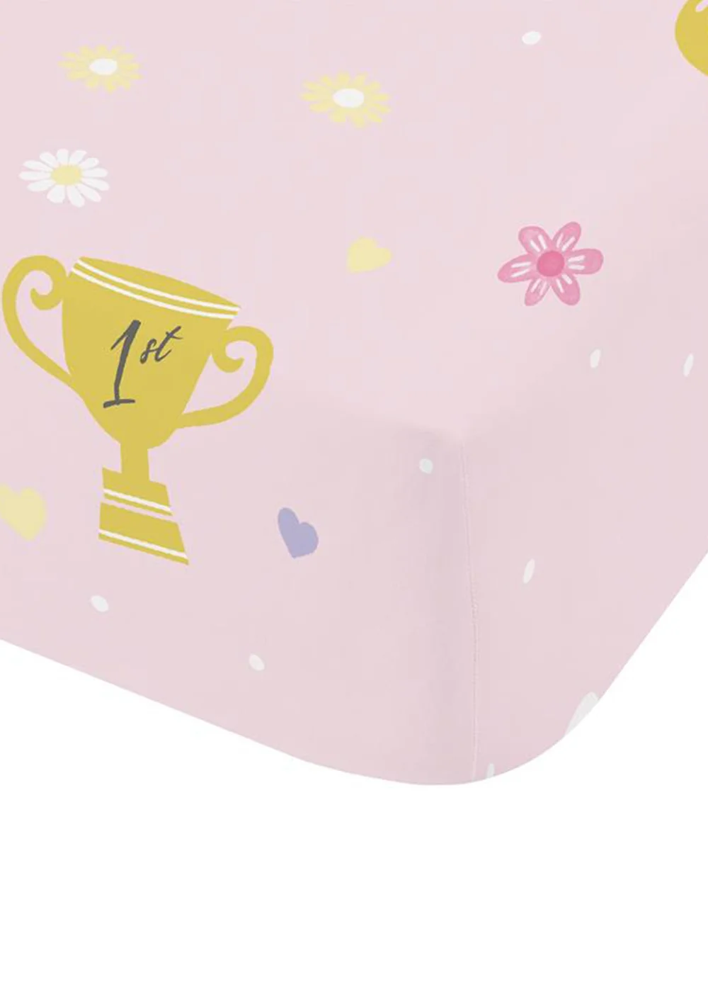 Catherine Lansfield Happy Horses Fitted Sheet Pink - Junior Image 3