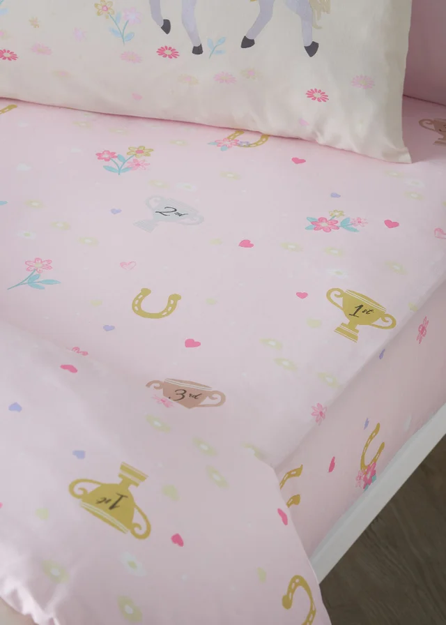 Catherine Lansfield Happy Horses Fitted Sheet Pink