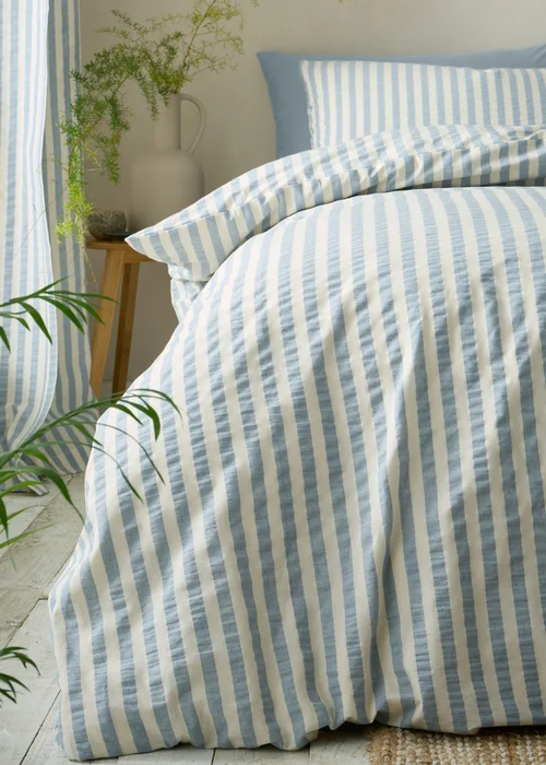 Pineapple Elephant Cotton Rich Woven Stripe Duvet Cover Set Blue - Single Image 3