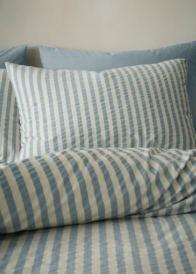 Pineapple Elephant Cotton Rich Woven Stripe Duvet Cover Set Blue