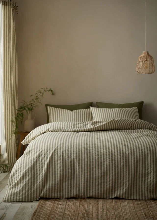 Pineapple Elephant Cotton Rich Woven Stripe Duvet Cover Set Green