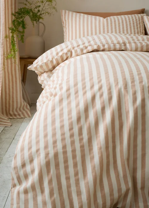 Pineapple Elephant Cotton Rich Woven Stripe Duvet Cover Set Clay - Single Image 3