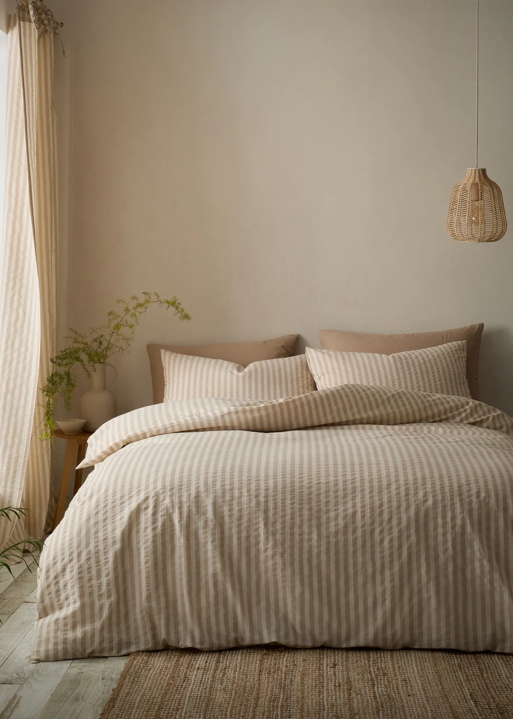 Pineapple Elephant Cotton Rich Woven Stripe Duvet Cover Set Natural - Single Image 1