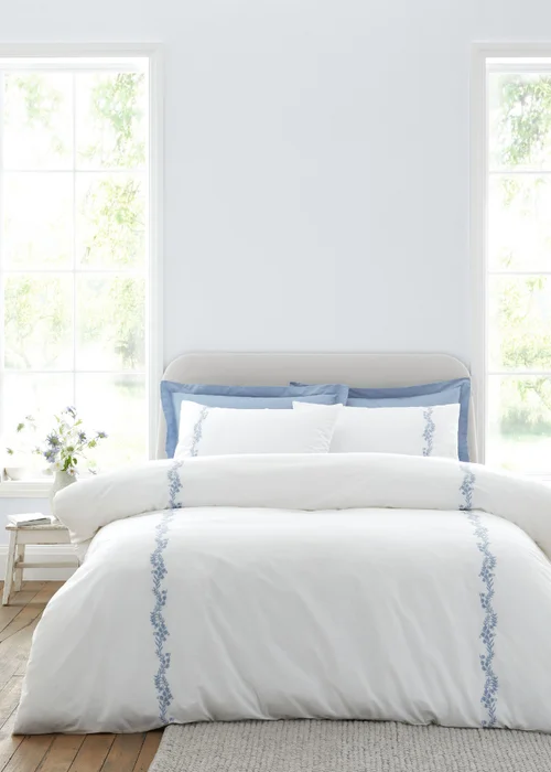 Bianca Fine Linens Camille Embroidered Floral 200 Thread Count Cotton Duvet Cover Set Blue - Single Image 1