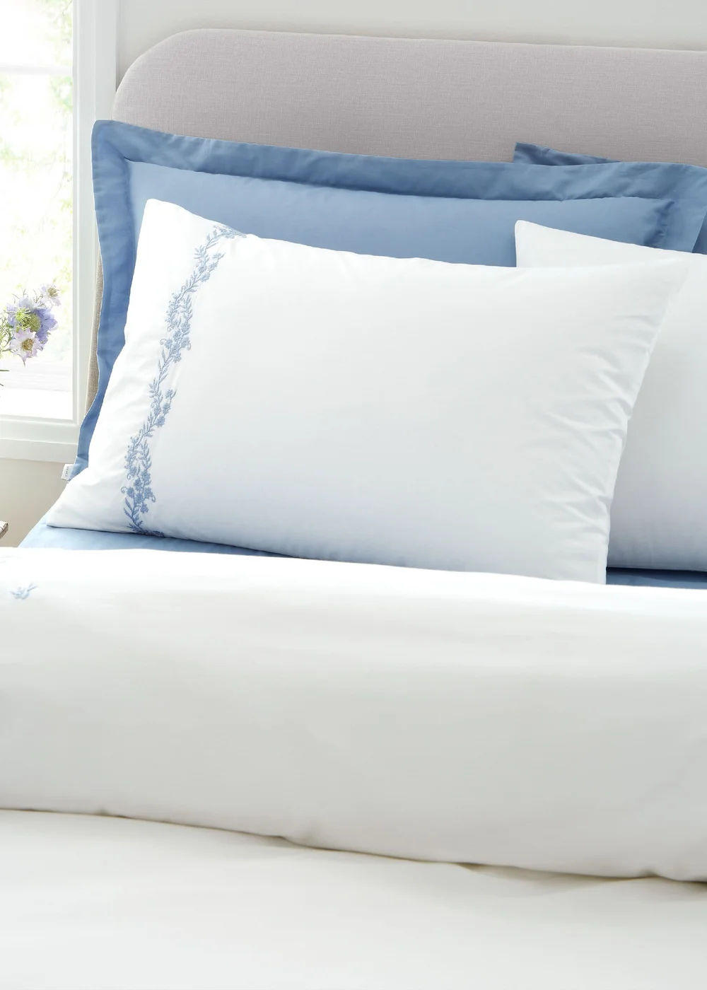 Bianca Fine Linens Camille Embroidered Floral 200 Thread Count Cotton Duvet Cover Set Blue - Single Image 2