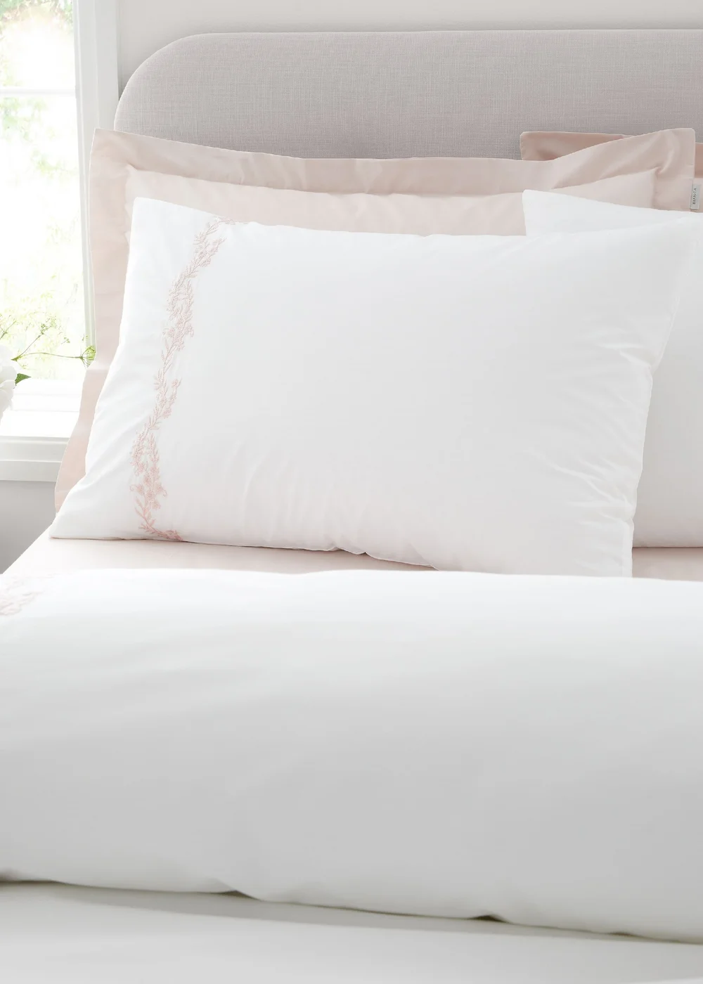 Bianca Fine Linens Camille Embroidered Floral 200 Thread Count Cotton Duvet Cover Set Pink - Single Image 2