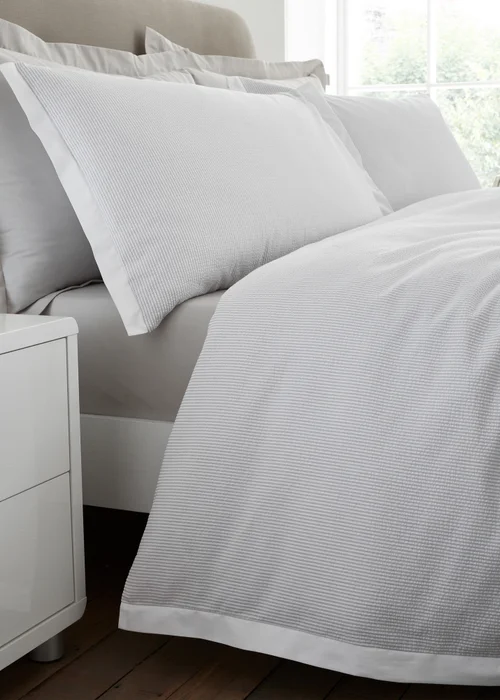 Bianca Fine Linens Seersucker Woven Stripe 180 Thread Count Cotton Duvet Cover Set Grey - Single Image 4