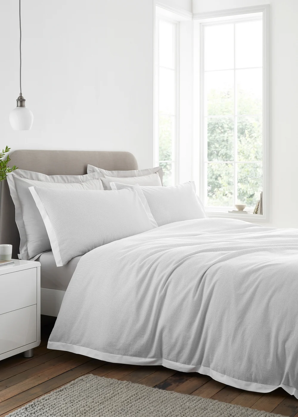 Bianca Fine Linens Seersucker Woven Stripe 180 Thread Count Cotton Duvet Cover Set Grey - Single Image 1