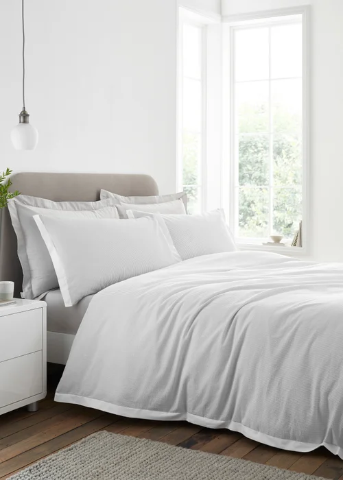 Bianca Fine Linens Seersucker Woven Stripe 180 Thread Count Cotton Duvet Cover Set Grey - Single Image 1