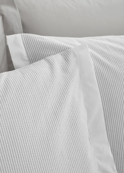 Bianca Fine Linens Seersucker Woven Stripe 180 Thread Count Cotton Duvet Cover Set Grey - Single Image 3