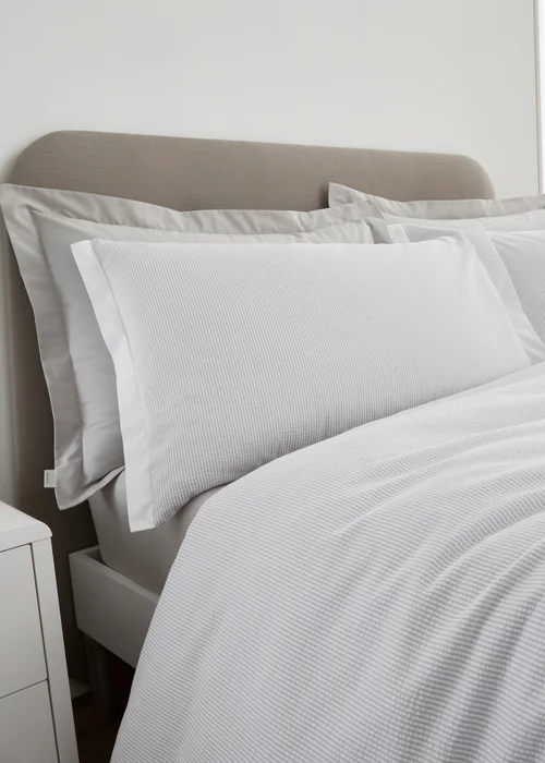 Bianca Fine Linens Seersucker Woven Stripe 180 Thread Count Cotton Duvet Cover Set Grey - Single Image 2