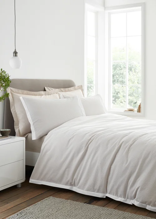 Bianca Fine Linens Seersucker Woven Stripe 180 Thread Count Cotton Duvet Cover Set Natural - Single Image 1