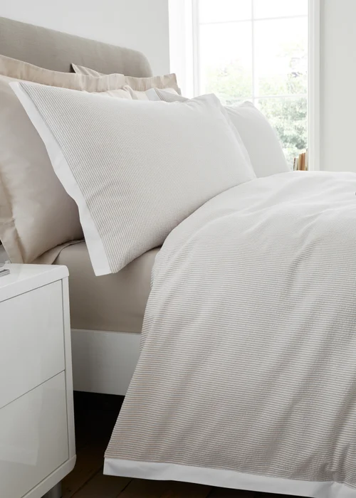 Bianca Fine Linens Seersucker Woven Stripe 180 Thread Count Cotton Duvet Cover Set Natural - Single Image 4